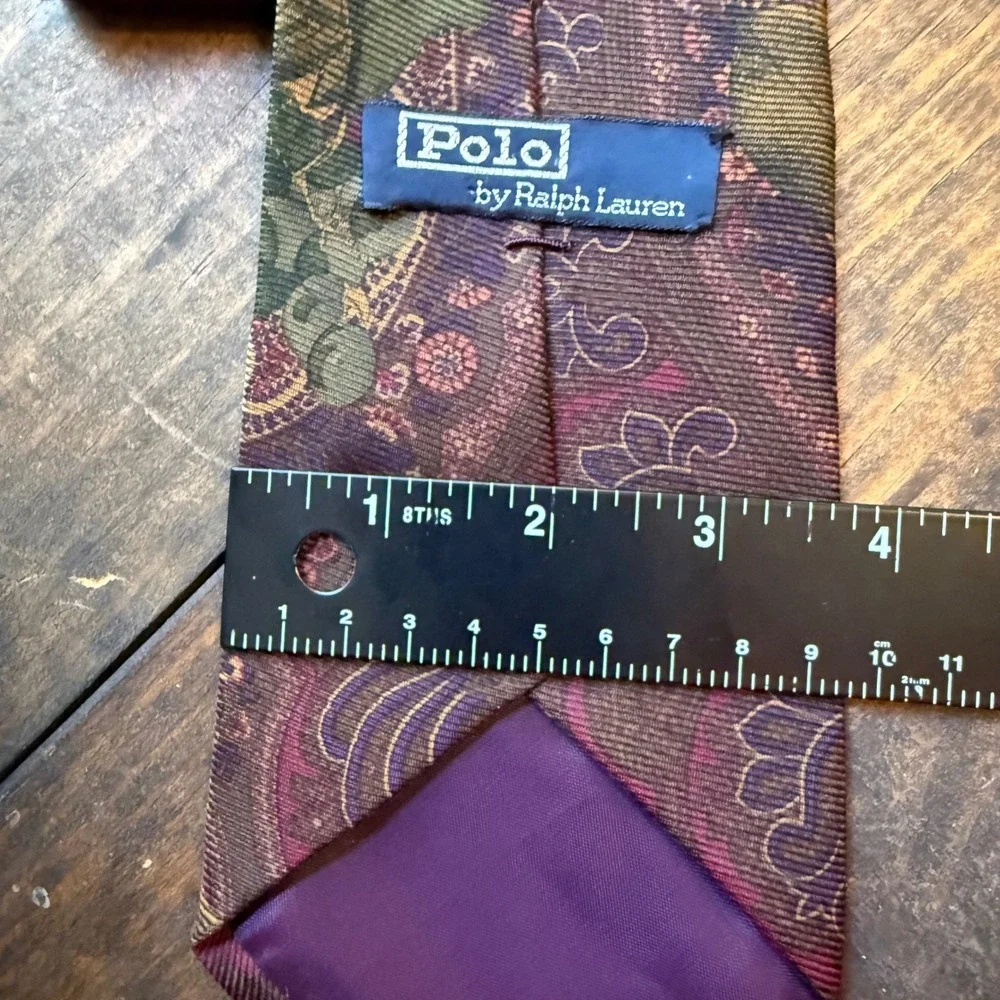 Polo Ralph Lauren Tie OS Fruit Paisley Silk Burgundy Green Gold USA RN41381